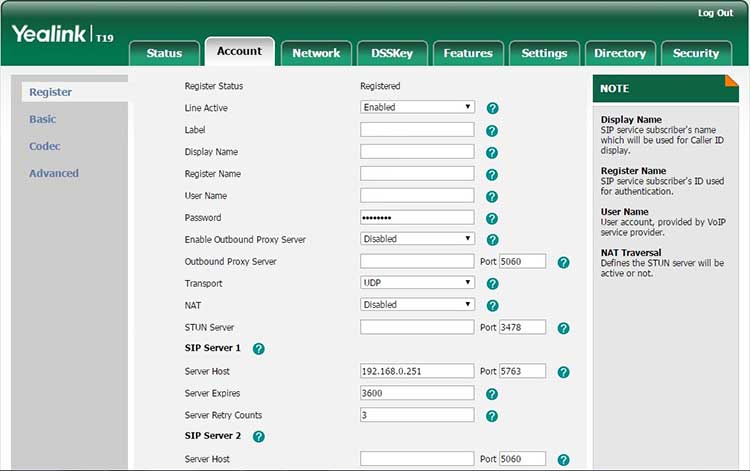 تنظیمات تلفن ip یالینک t19p