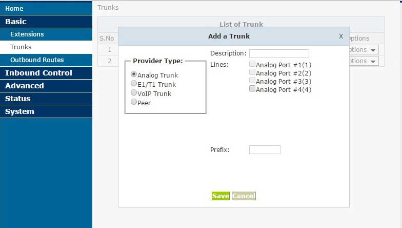 تنظیمات ترانک در ippbx